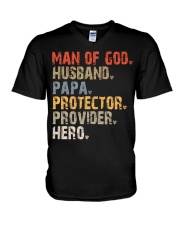 Man Of God-Husband-Papa-Protector-Provider-Hero V-Neck T-Shirt tile