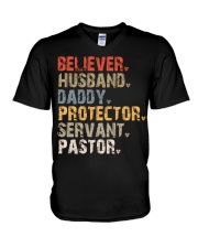 Believer-Husband-Daddy-Protector-Servant-Pastor V-Neck T-Shirt tile