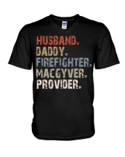 Husband-Daddy-Firefighter-Macgyver-Provider V-Neck T-Shirt tile