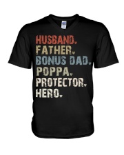 husband-father-bonus-dad-poppa-protector-hero V-Neck T-Shirt tile