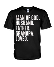 Man Of God-Husband-Father-Grandpa-Loved V-Neck T-Shirt tile