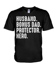 husband-bonus-dad-protector-hero V-Neck T-Shirt tile