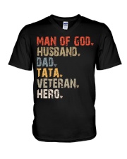 Man Of God-Husband-Dad-Tata-Veteran-Hero V-Neck T-Shirt tile