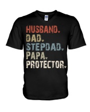 Husband-Dad-Stepdad-Papa-Protector V-Neck T-Shirt tile