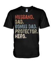 Husband - Dad - Bonus Dad - Protector - Hero V-Neck T-Shirt tile