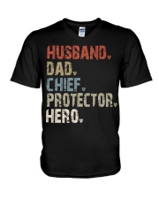 husband-dad-chief-protector-hero V-Neck T-Shirt tile
