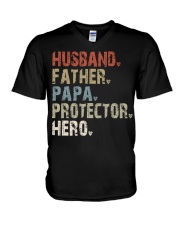 husband-father-papa-protector-hero V-Neck T-Shirt tile