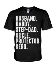 Husband-Daddy-Step-Dad-Uncle-Protector-Hero V-Neck T-Shirt tile