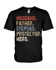 Husband-Father-Stepdad-Protector-Hero V-Neck T-Shirt tile