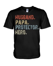 husband-papa-protector-hero V-Neck T-Shirt tile