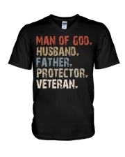 Man Of God-Husband-Father-Protector-Veteran V-Neck T-Shirt tile