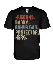 Husband-Daddy-Bonus Dad-Protector-Hero V-Neck T-Shirt tile
