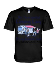 Camping Lady V-Neck T-Shirt tile
