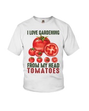 I love gardening from my head tomatoes Youth T-Shirt tile