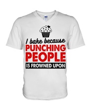 I bake because punching people is frowned upon V-Neck T-Shirt tile