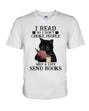 I Read So I Don't Choke People V-Neck T-Shirt tile