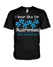 I Wear Blue For Autism Awareness V-Neck T-Shirt tile