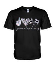 Peace Love Racing V-Neck T-Shirt tile