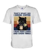 I Drink Coffee I Read Tarot Cards V-Neck T-Shirt tile
