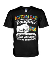 Autism Dad and daughter V-Neck T-Shirt tile