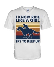 Ride like a girl V-Neck T-Shirt tile