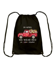 In April We Wear Red Drawstring Bag tile