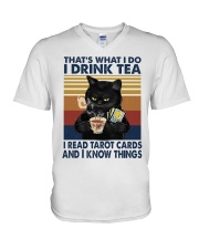 I Drink Tea I Read Tarot Cards V-Neck T-Shirt tile
