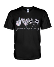 Peace Love Racing V-Neck T-Shirt tile