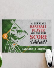 Personalized Baseball Couple Live Here Doormat Doormat 22.5" x 15" aos-doormat-22-5x15-lifestyle-front-06