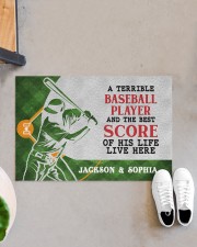 Personalized Baseball Couple Live Here Doormat Doormat 22.5" x 15" aos-doormat-22-5x15-lifestyle-front-07