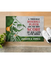 Personalized Baseball Couple Live Here Doormat Doormat 22.5" x 15" aos-doormat-22-5x15-lifestyle-front-12