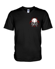 Skull Baseball Social Distancing 2 Sides V-Neck T-Shirt tile