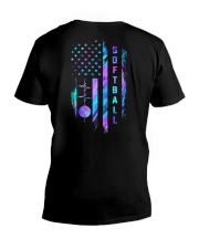American Flag Softball Blue 2 Sides V-Neck T-Shirt tile