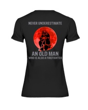 Never Underestimate Firefighter 2 sides Premium Fit Ladies Tee tile