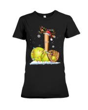 Softball Christmas Lights Premium Fit Ladies Tee tile