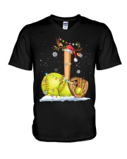 Softball Christmas Lights V-Neck T-Shirt tile