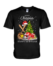 Softball Christmas And Happy New Year V-Neck T-Shirt tile