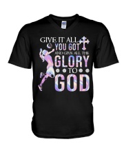 Volleyball - Give All The Glory To God V-Neck T-Shirt tile