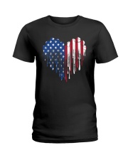 Softball American Flag Heart Ladies T-Shirt tile