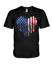 Softball American Flag Heart V-Neck T-Shirt tile