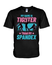 Volleyball - My Game Is Tighter Than My Spandex V-Neck T-Shirt tile