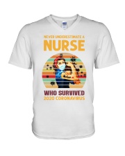 Never Underestimate A Nurse V-Neck T-Shirt tile
