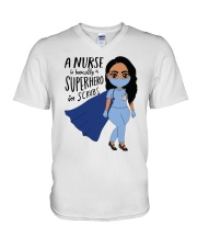 A Nurse Is Basically A Superhero In Scrubs HL V-Neck T-Shirt tile