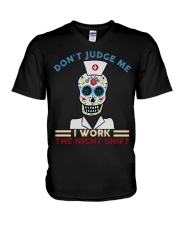 Don't judge Night shift HLU- Nurse V-Neck T-Shirt tile