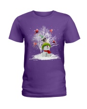 Pug And Snow Man Happy Christmas Ladies T-Shirt tile