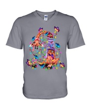 Giraffe Butterflies Christmas Lights V-Neck T-Shirt tile