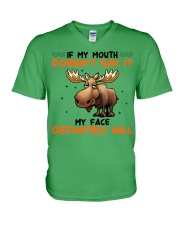 Moose My Mouth Doesn't Say It V-Neck T-Shirt tile