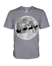 Cow Christmas Moon Night V-Neck T-Shirt tile