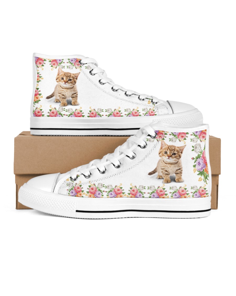 CAT FLOWER HIGH TOP Women's High Top White Shoes
