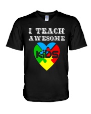 I TEACH AWESOME KIDS AUTISM AWARENESS DAY SHIRT V-Neck T-Shirt thumbnail